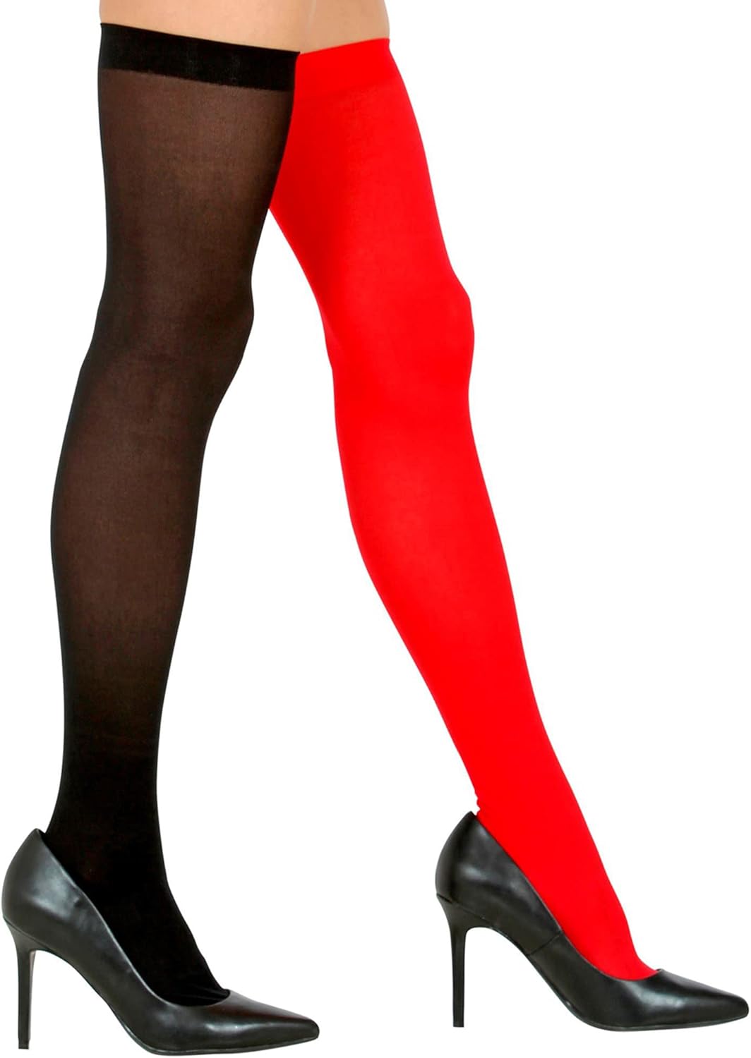 Widmann 29345 - Überkniestrümpfe, 50 DEN, Rot-Schwarz, Overknees, Karneval, Mottoparty