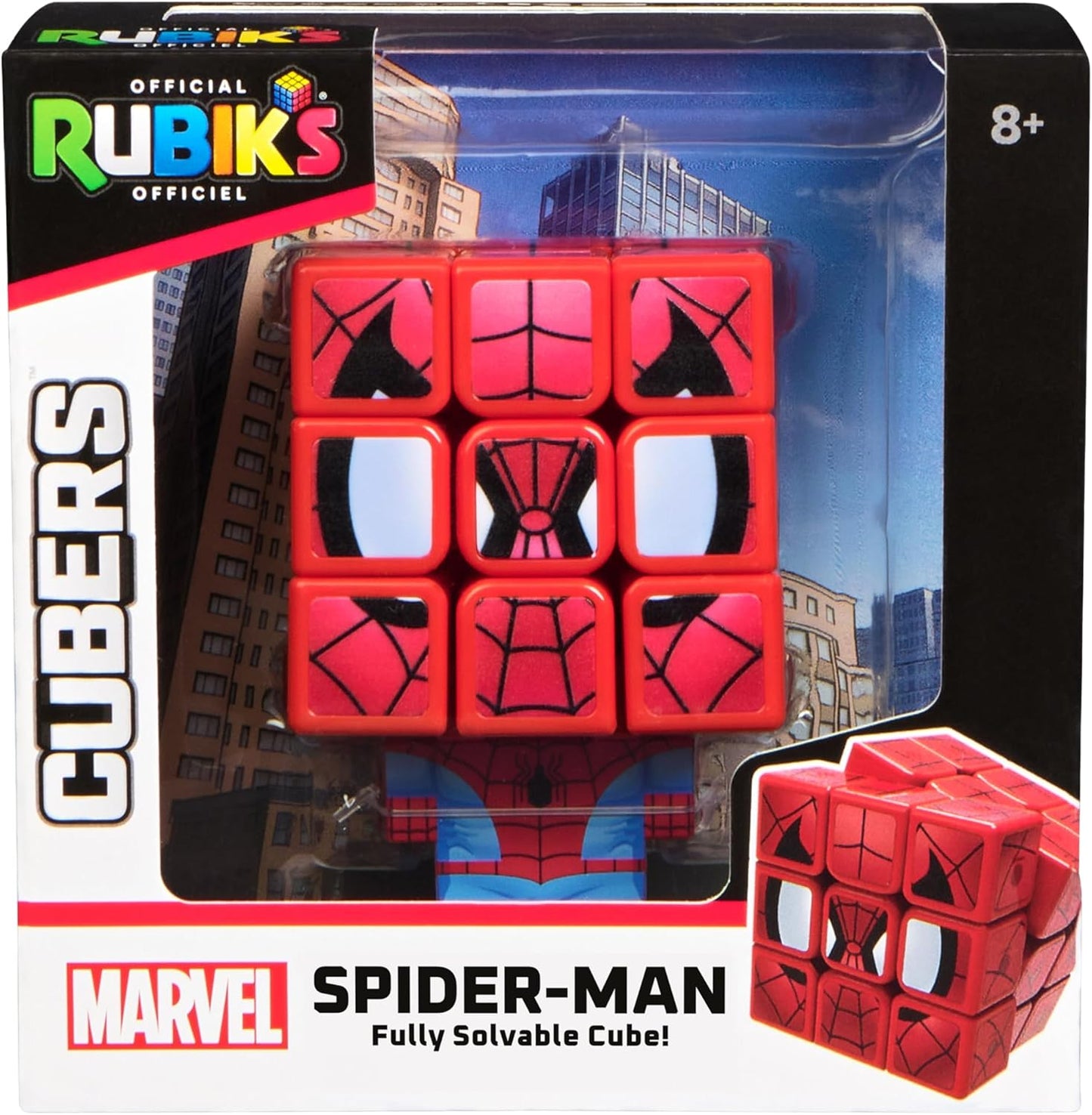 IDEAL | Rubik's Cubers Collectible Spider-Man Cube: fully solvable 3x3 character Rubik's Cube with display stand | Brainteaser Puzzles | Marvel Merchandise | Fidget Toys | Ages 8+