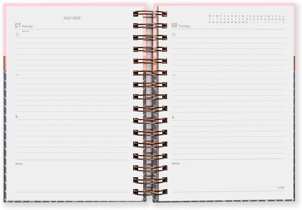 2025 Diary from Matilda Myres | A5 Day to a Page Diary | Rose-Gold Wirobound | January to December Planner | Hardback Covers with Rose Gold Detail | Herringbone Design | Pink Pink 2025
