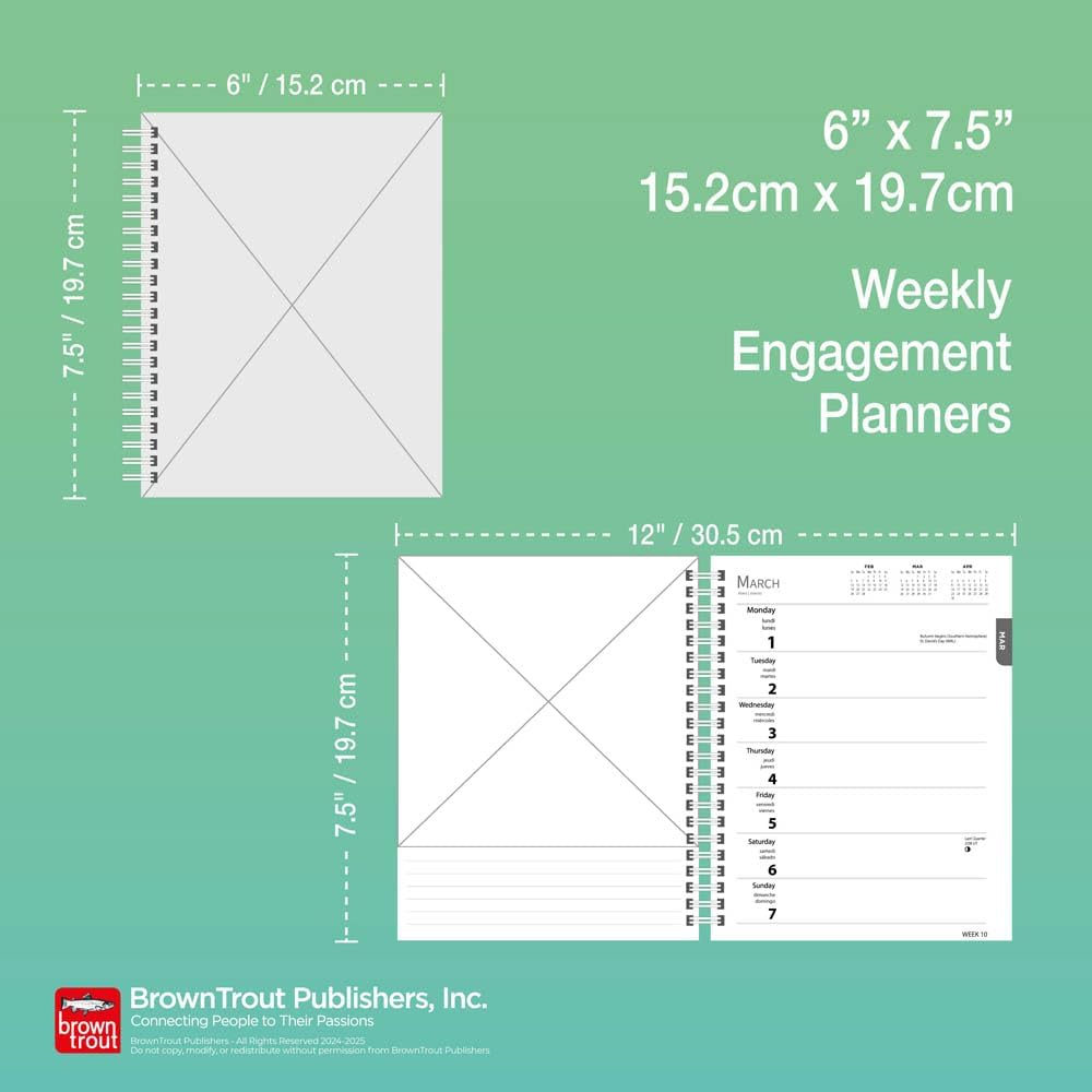 The BrownTrout Portrait Series: The Noble Horse | 2025 6 x 7.75 Inch Spiral-Bound Wire-O Weekly Engagement Planner Calendar | New Full-Color Image Every Week | Pets Equestrian