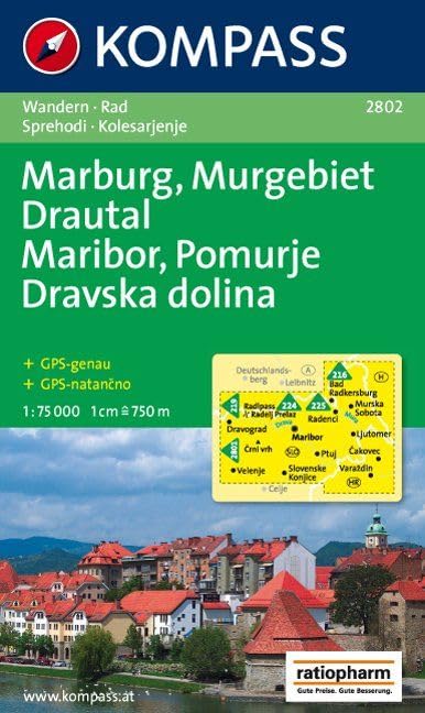 Kompass: Carta Escursionistica N. 2802. Marburg, Murgebiet, Drautal-Maribor, Pomurje, Dravska Dolina 1:75:000