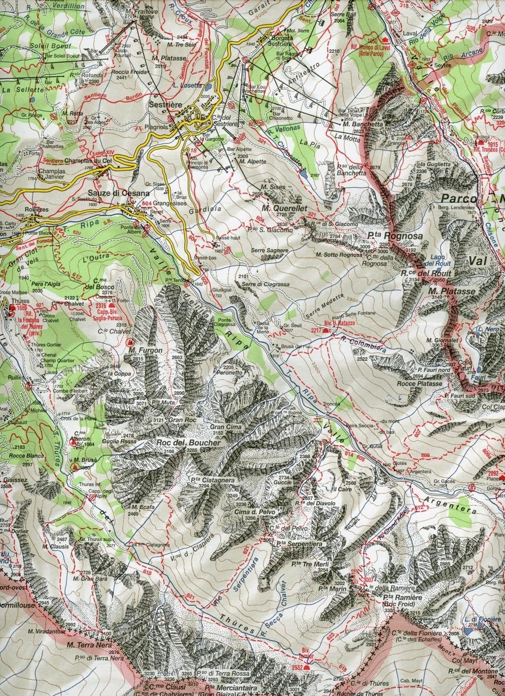 Carta N. 1 Val Di Susa, Chisone E Germanasca 1:50.000. Carta Dei Sentieri E Dei Rifugi