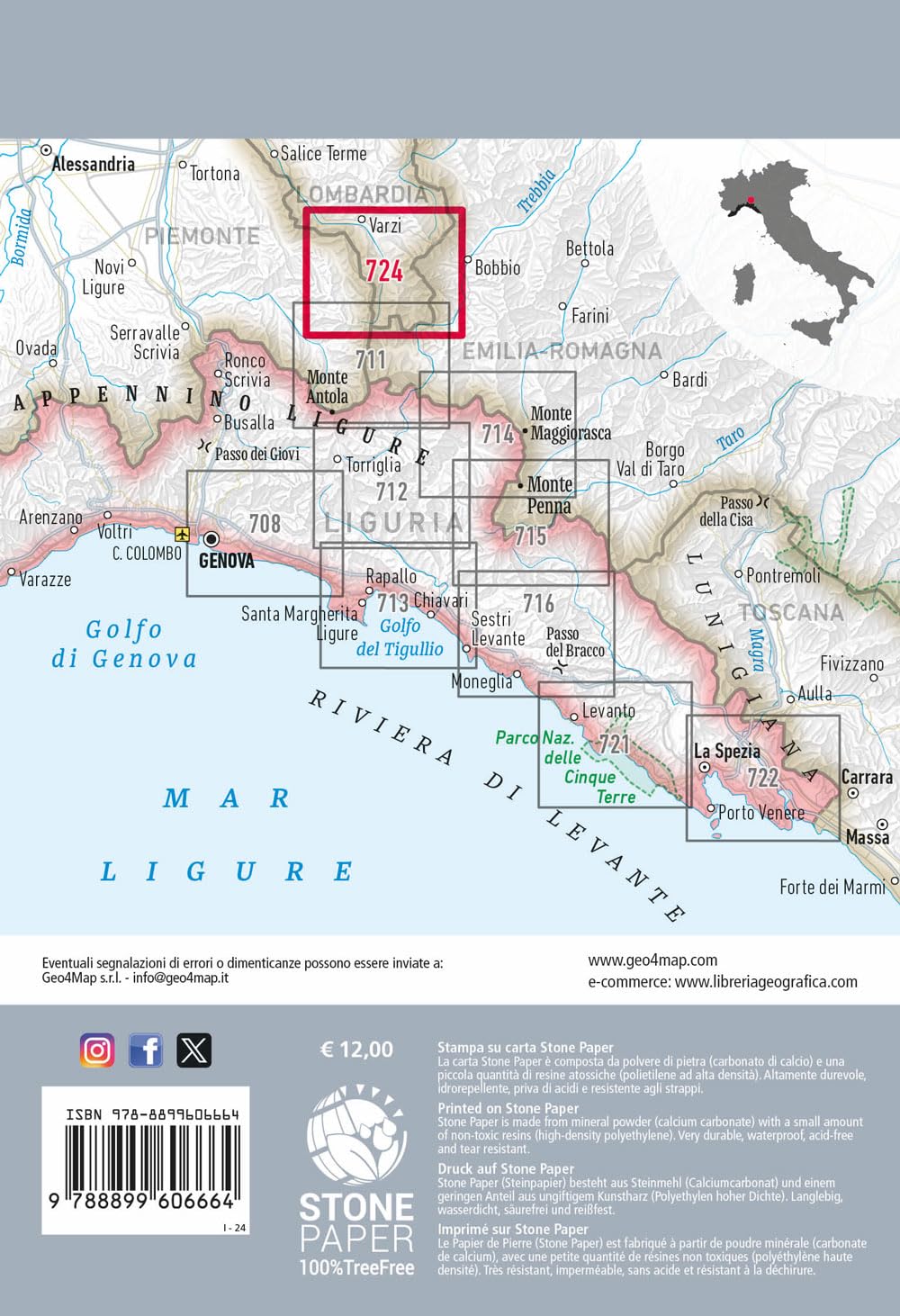 724 Varzi Valle Staffora - Val Curone - Monte Chiappo (Via Del Sale). Carta Escursionistica 1:25.000