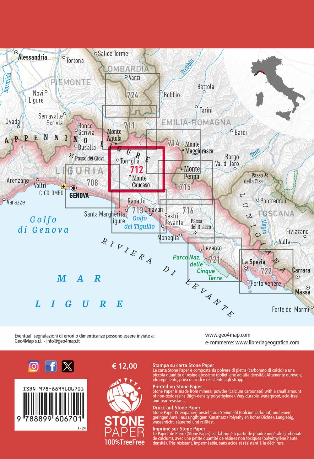Monte Caucaso. Lago del Brugneto, Alta Val Trebbia. Carta escursionistica 1:25.000