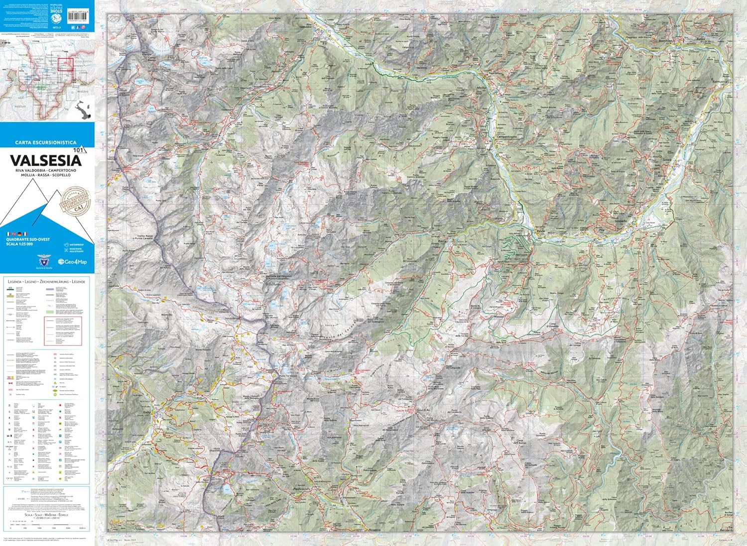Valsesia sud-ovest. Riva Valdobbia, Campertogno, Mollia, Rassa, Scopello 1:25.000