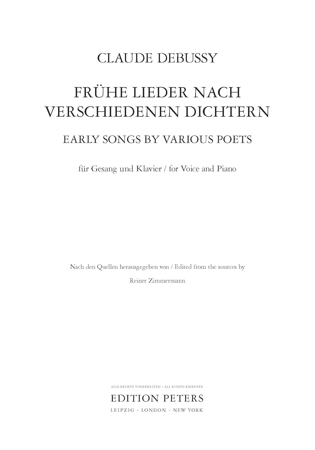 Debussy: Early Songs (1876-85) by various poets (Voice and Piano) (EP9244)