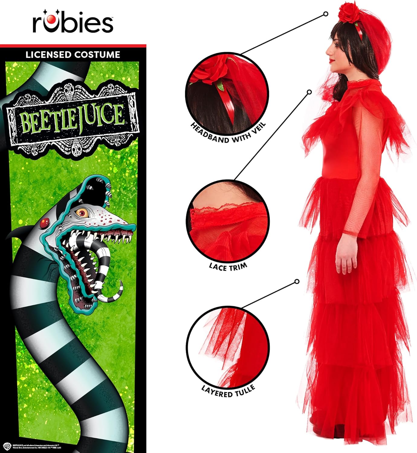 Rubies Official Beetlejuice Lydia Wedding Dress, Adult Costume, Womens Fancy Dress