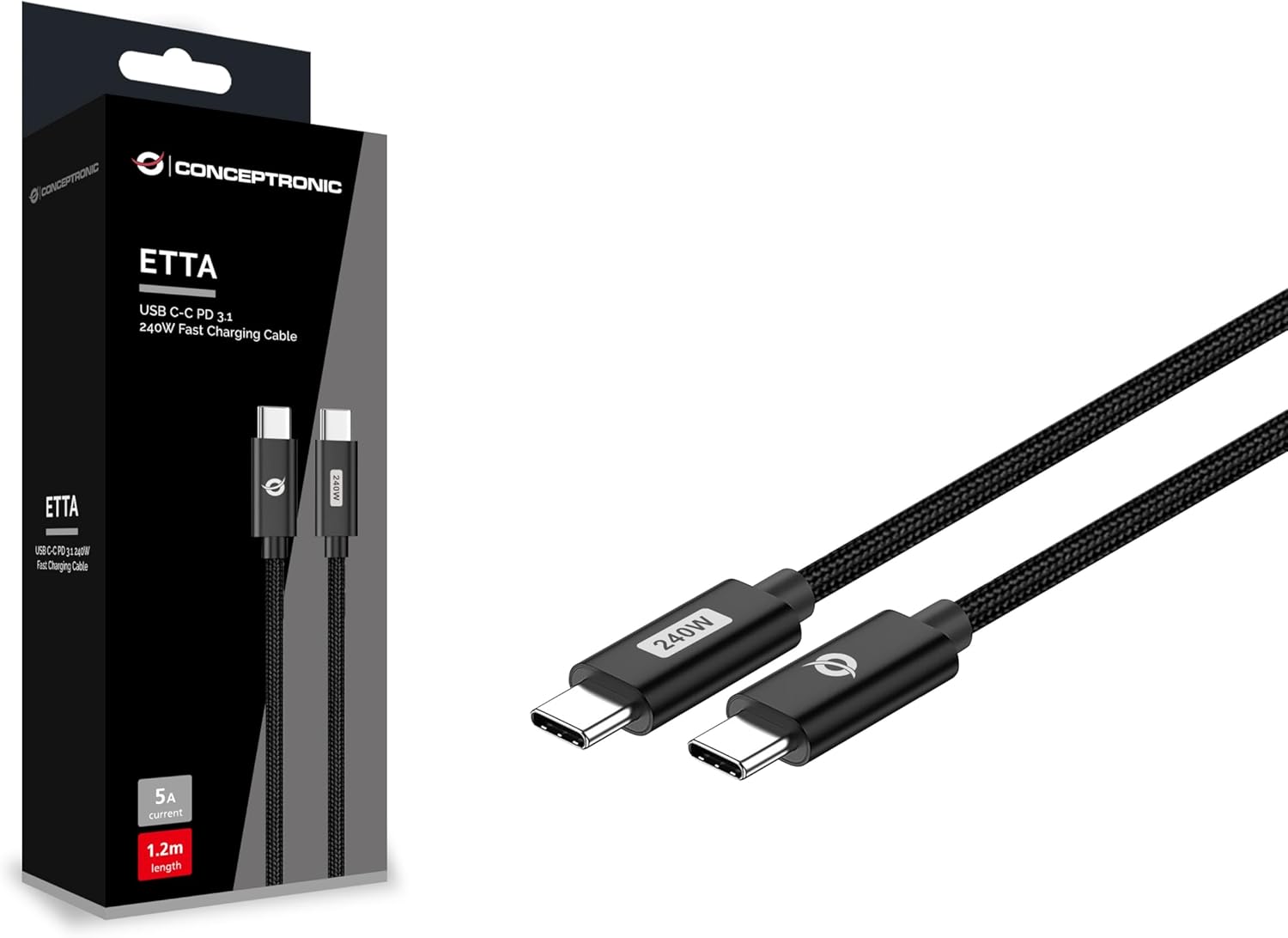Conceptronic Cable USB-C 3.1 -> C M/M 2.00m 5A 480Mbps Black