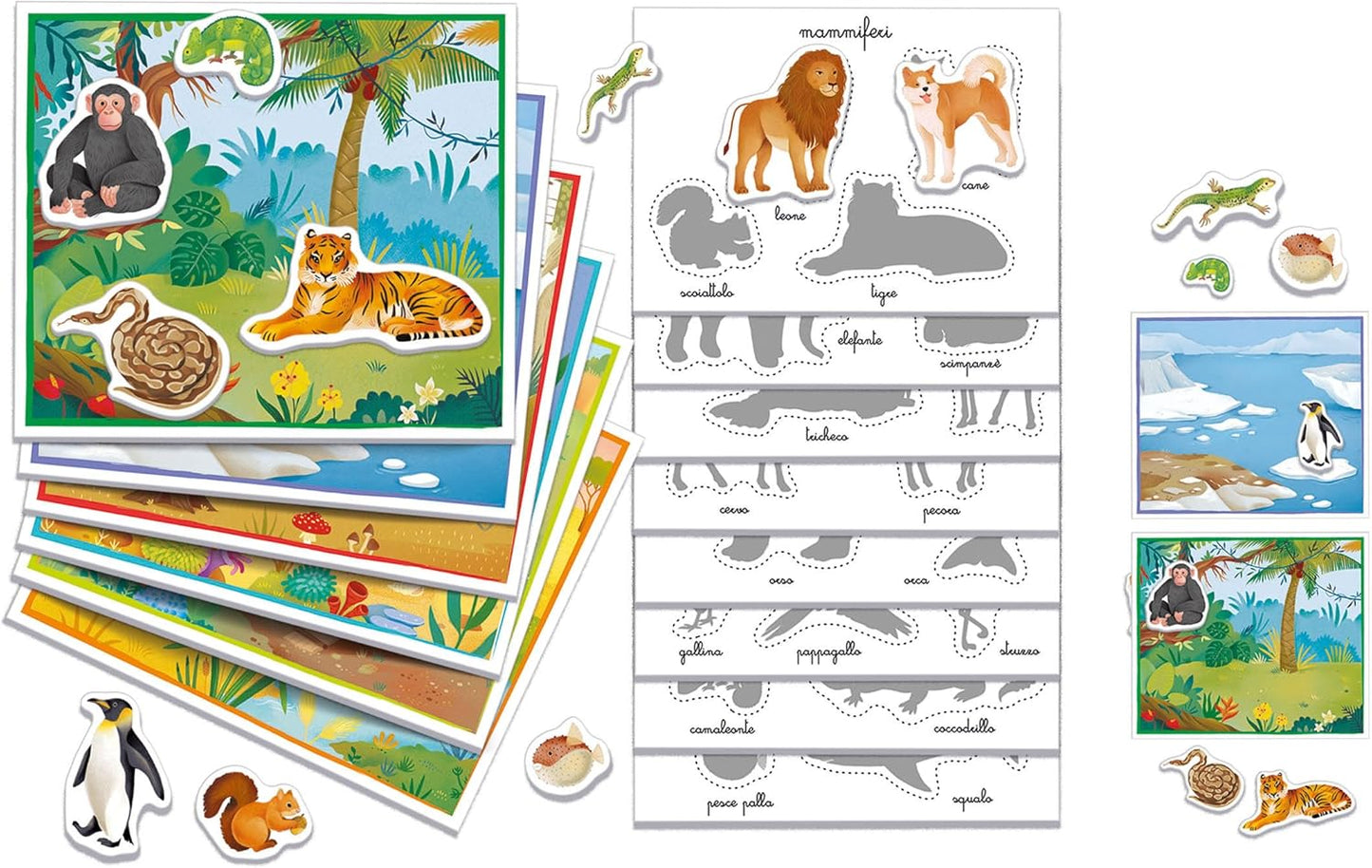 Clementoni - Sapientino Montessori 3 Years with Shaped Cards, Flashcards, Educational Game for Learning Animals, Language Development, Made in Italy, 16867, Multi-Colour