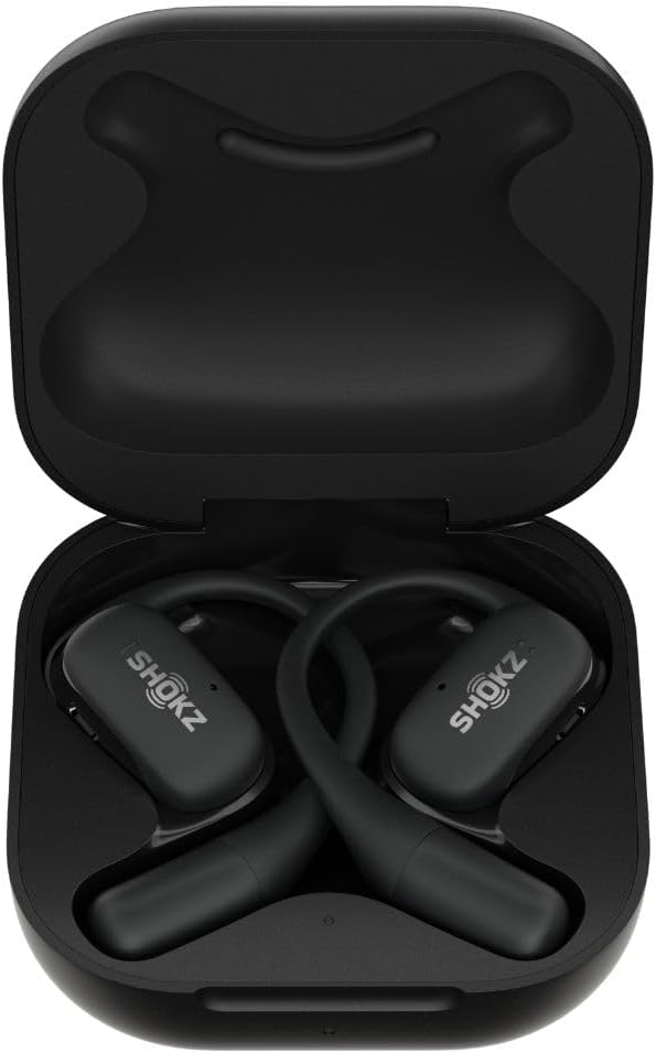 SHOKZ OpenFit True Wireless Open Ear Bluetooth Headphones with MIcrophone, Waterproof, Fast Charging, 28hr Playtime, Compatible with iPhone and Android - Black