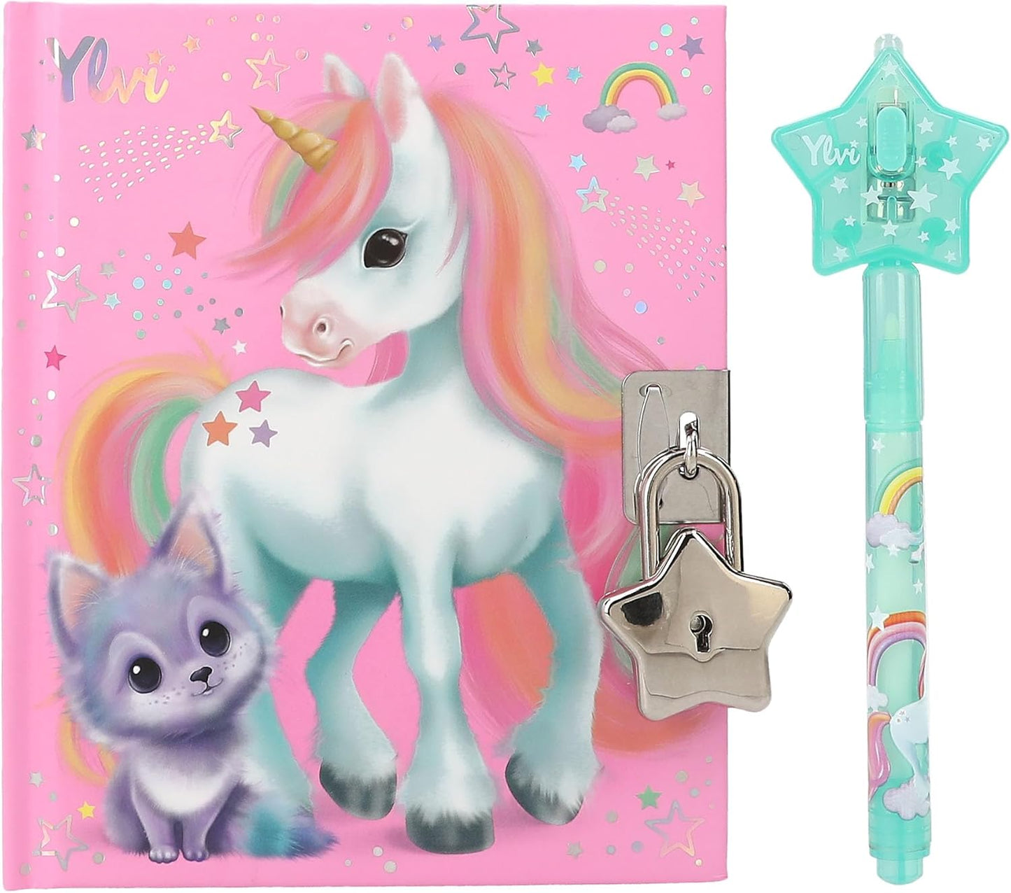 Depesche 12709 Ylvi Pink Unicorn Diary with Star Closure, Beautifully Illustrated Page Book and Secret Pencil, Multicoloured, One Size