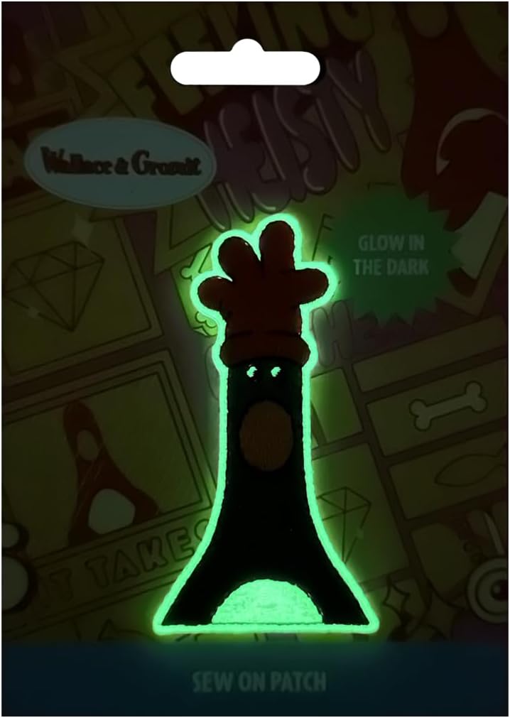 Pawprint Family | Feathers McGraw Head Glow in The Dark Sew on Patch | Wallace and Gromit Official Merchandise