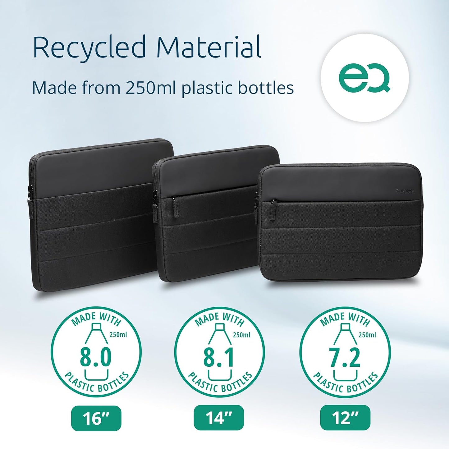 Kensington EQ 12" Laptop Sleeve - Protective with Internal Padded Compartment to Protect your Laptop or Tablet, Made from 7.2 x 250ml plastic bottles - for Devices Up to 12" (K60393WW