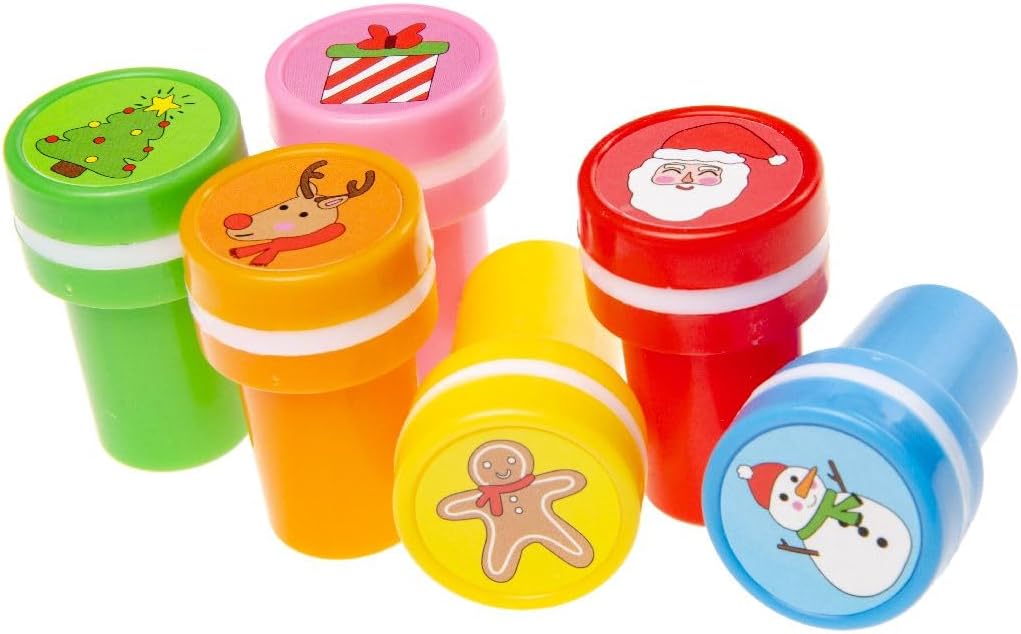 DUCKIEZ Christmas ink stamps. 6 designs in total, designs picked at random. Perfect party bag filler and kids gift. 60 pieces.