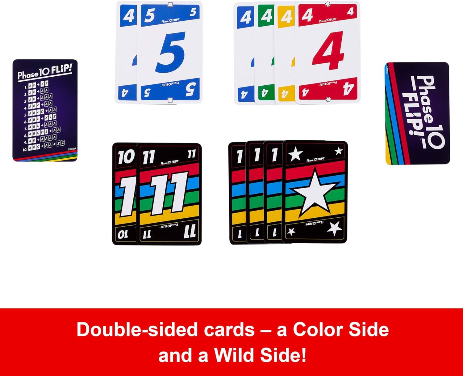 Mattel Uno Phase 10 Flip Jeu de cartes familial avec cartes double face, inclut des phases spéciales basées sur la couleur des cartes, pour 2 à 6 joueurs, HYN12