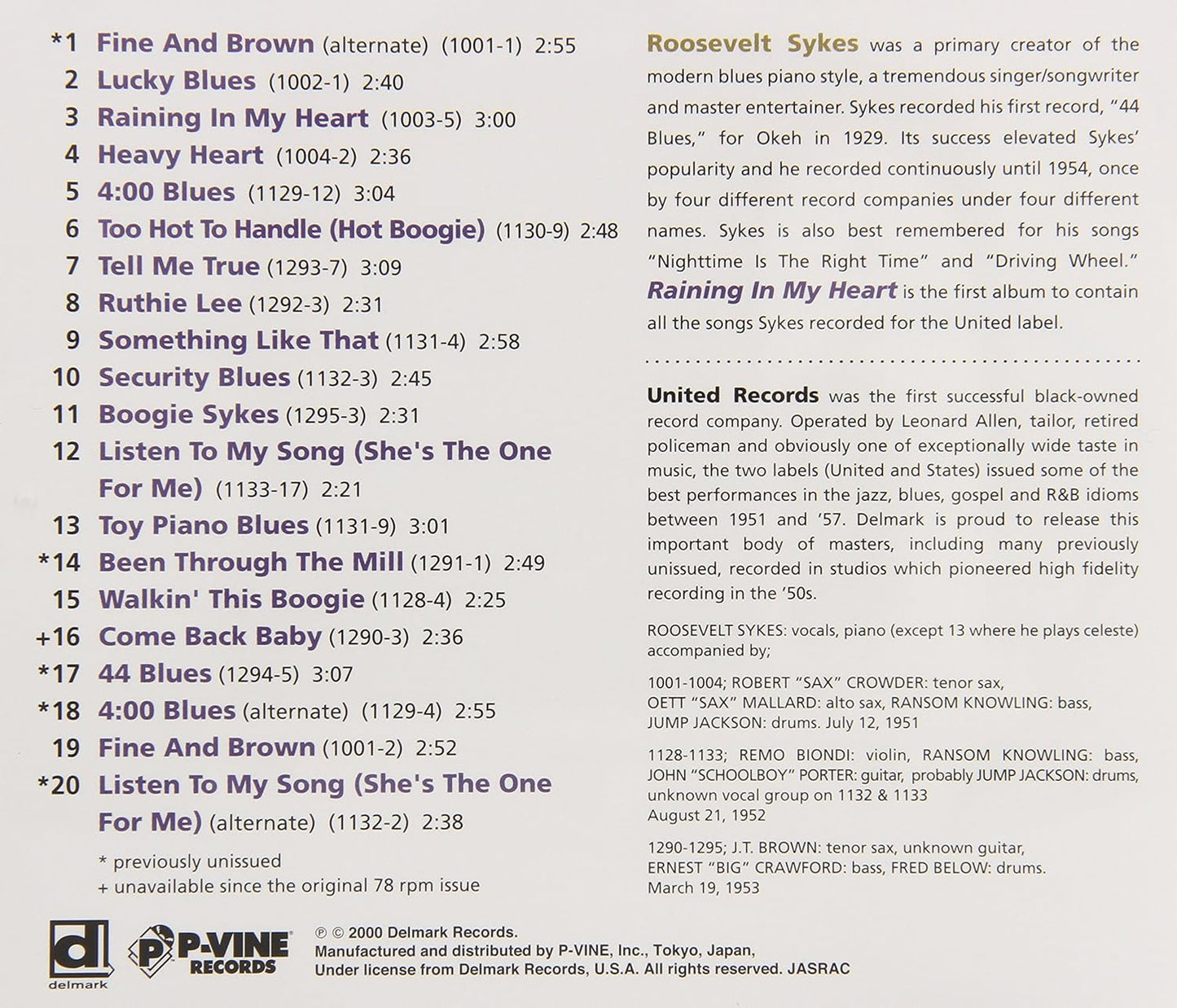 Roosevelt Sykes - Raining In My Heart