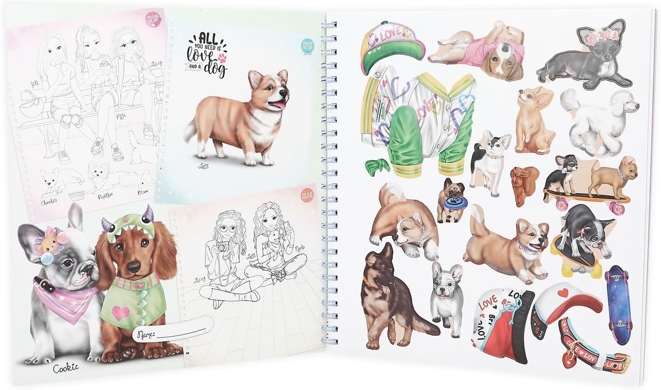 Depesche TOPModel 13218 Create Your Doggy Colouring Book with 40 Pages for Designing Dogs Motifs Includes 5 Sticker Sheets Multi-Coloured