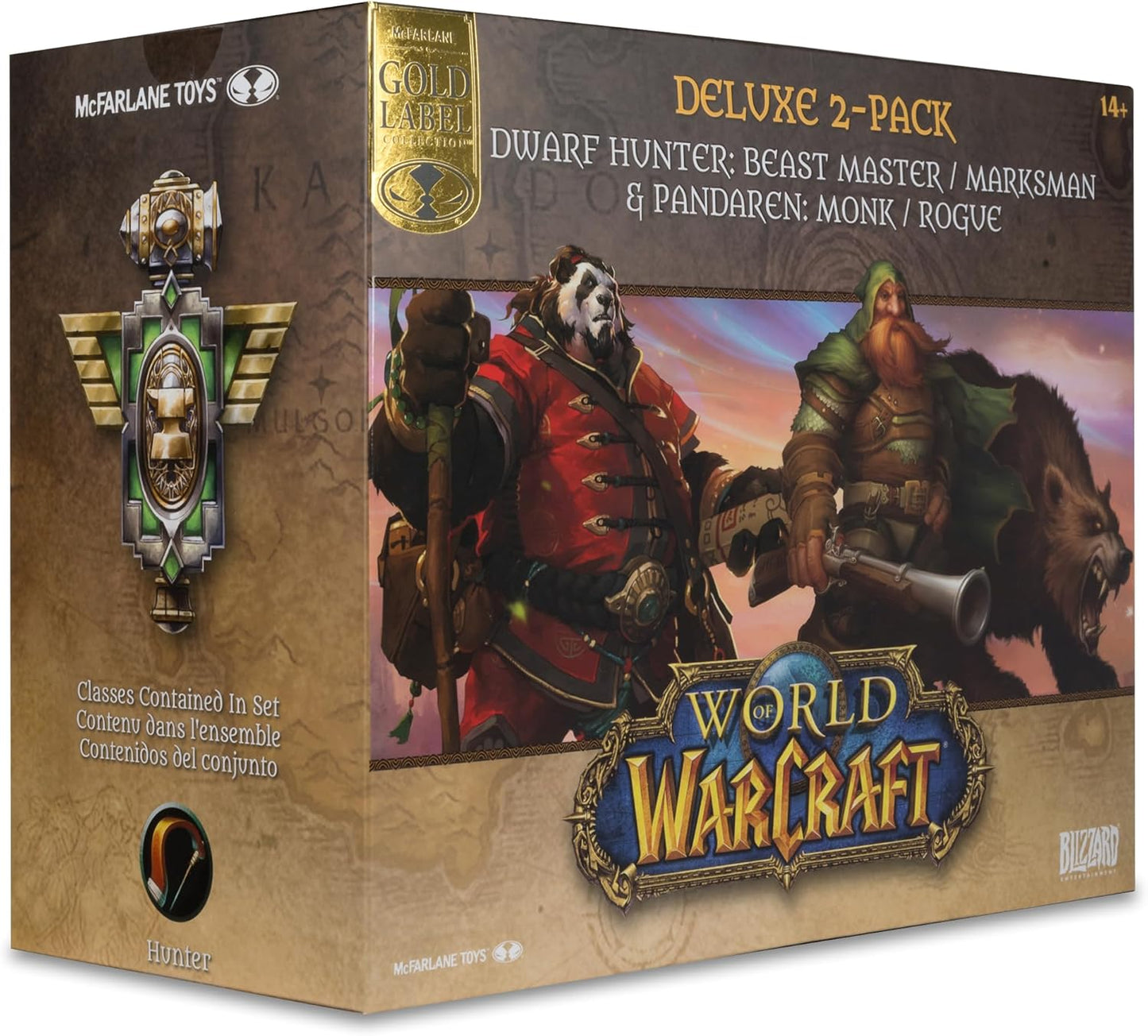 McFarlane Toys - World of Warcraft Dwarf Hunter: Beastmaster & Marksman and Pandaren: Monk & Rogue 1:12 Scale Posed Figure Deluxe 2pk Gold Label