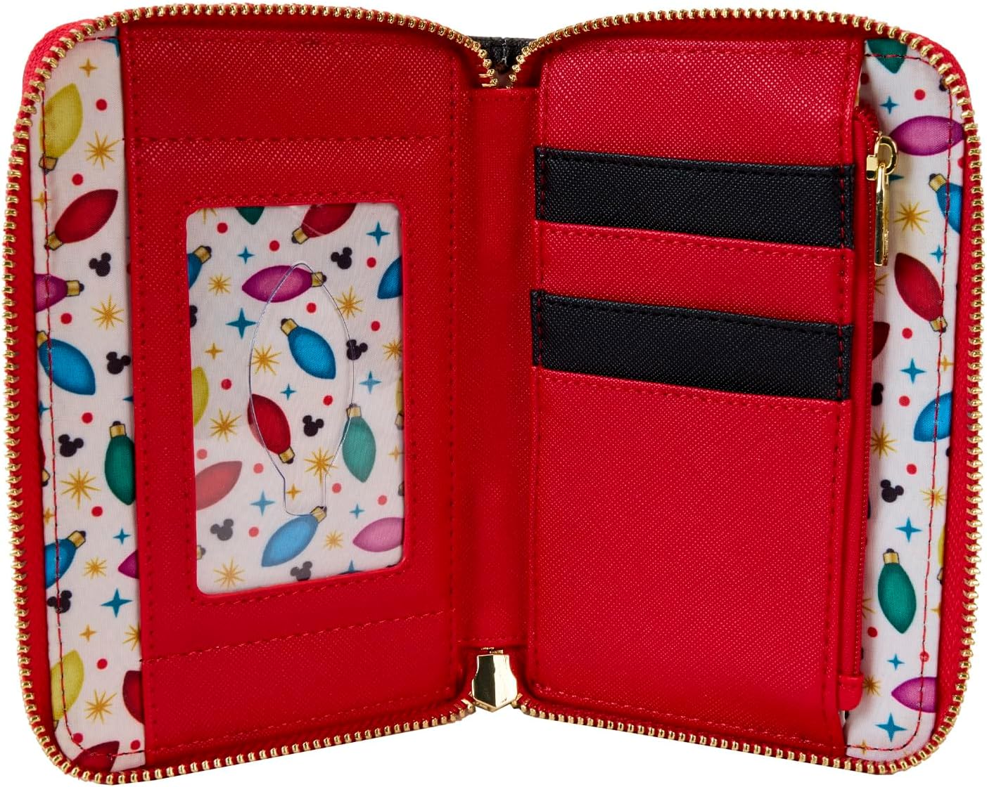 Loungefly Disney Mickey and Friends Christmas Light Decorations Zip Around Wallet, Multicolor, Zip Around Wallet