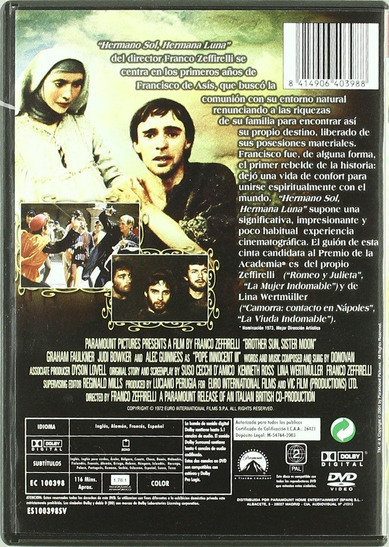 Fratello sole, sorella luna -Hermano Sol y hermana Luna (Brother Sun, Sister Moon) Franco Zeffirelli.(Audio in inglese, sottotitoli in tedesco, francese e spagnolo, in inglese, arabo, bulgaro, croato, olandese, ebraico, portoghese, tedesco ...)