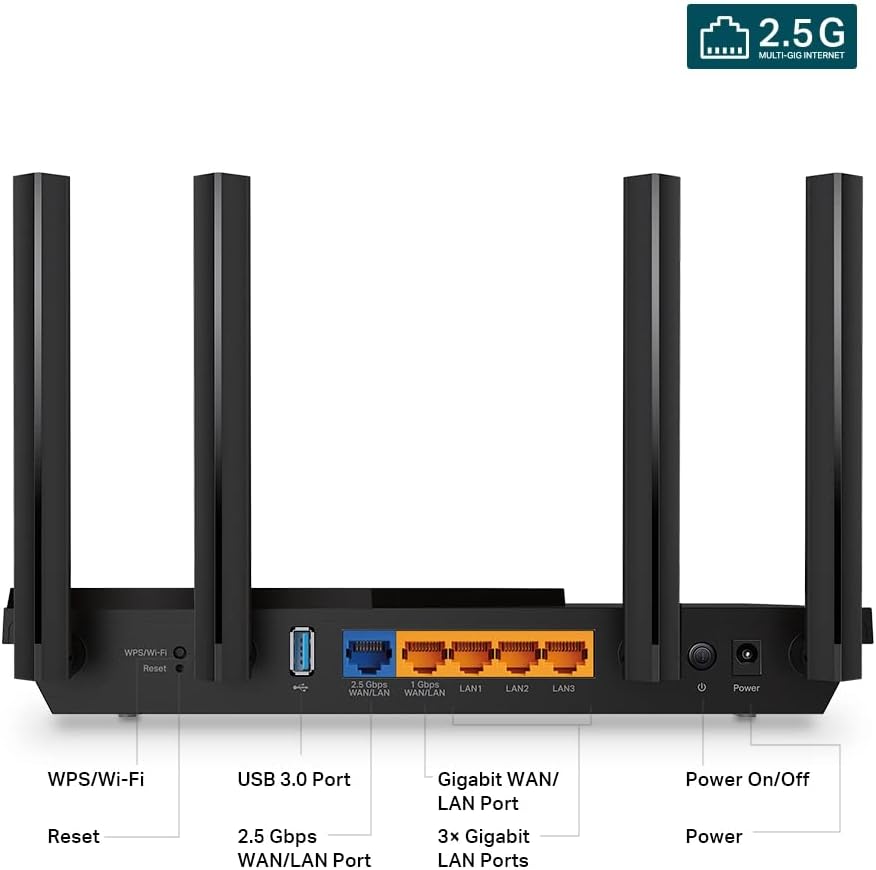 TP-Link AX3000 Multi-Gigabit Wi-Fi 6 Router with 2.5G Port, Dual-Band, OneMesh™ /VPN Supported, USB 3.0 Port, Qualcomm CPU, Ideal for Gaming Xbox/PS4/8K Steam, TP-Link HomeShield (Archer AX55 Pro)