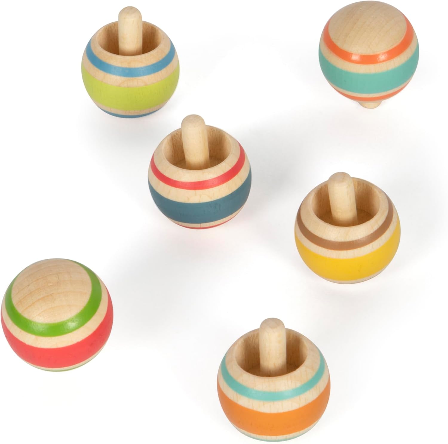 small foot Wendekreisel-Set aus Holz, ideales Mitbringel, 6 Kreisel, Beschäftigung für Kinder ab 3 Jahren, 12606