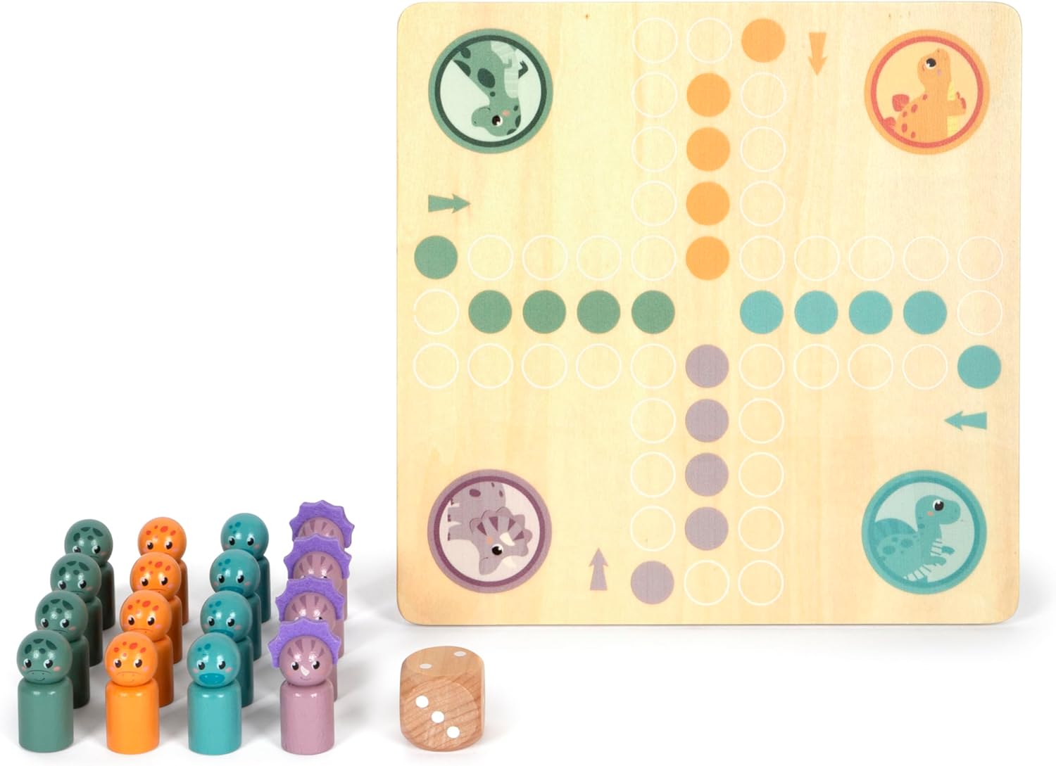 small foot Ludo „Dino“, Gesellschaftsspiel aus FSC® 100%-zertifiziertem Holz, Brettspiel für Kinder ab 4 Jahren, 12619