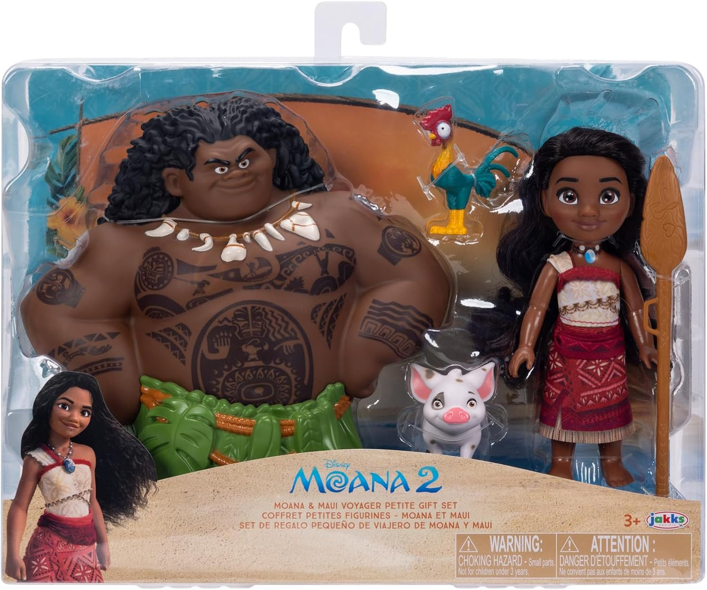 Moana 2 Disney’s Doll Playset Maui Voyager Petite Dolls Gift Set by Jakks Pacific, Stands 6” / 15 cm Tall, Includes Maui, Pua, & Heihei, Suggested for Ages 3+