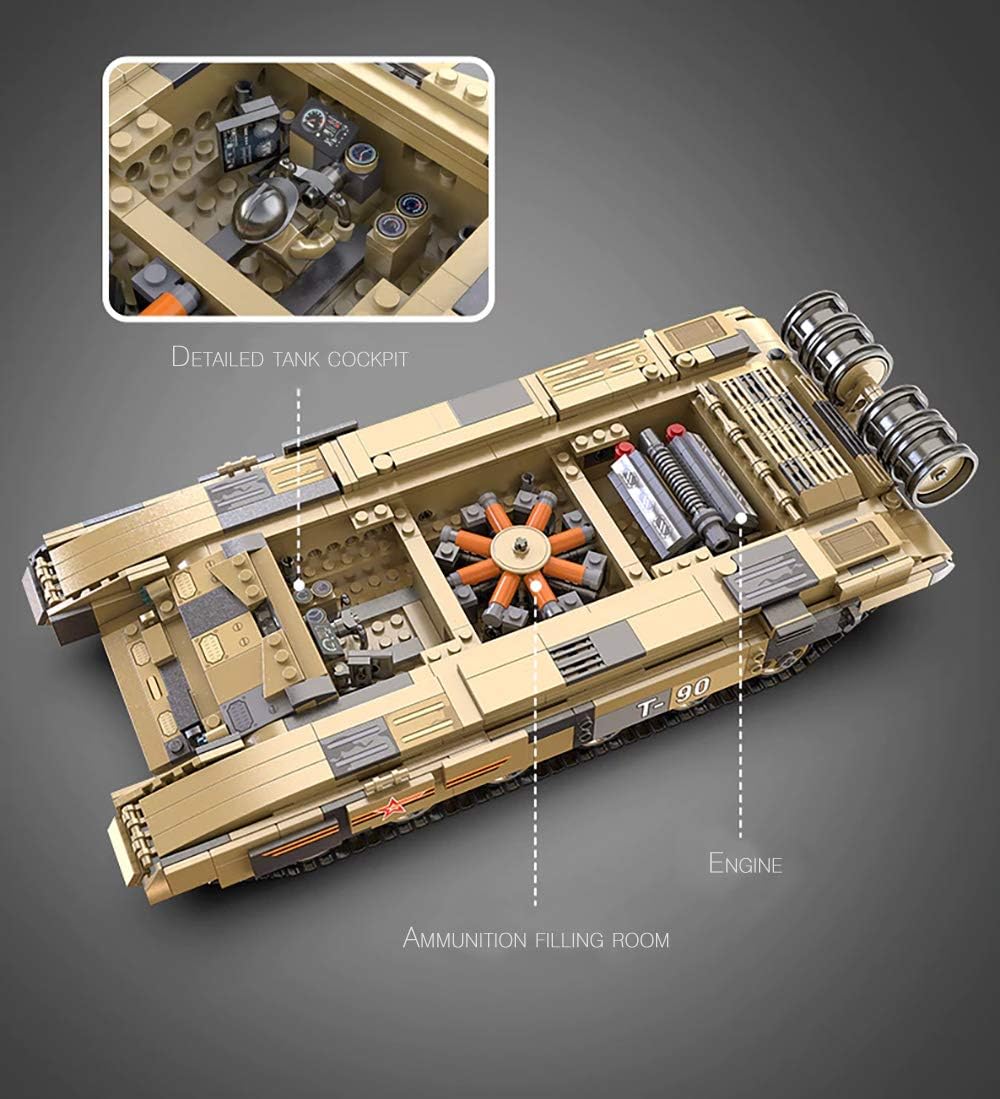 CaDA Russian T-90 Battle Tank 1:21 (45 cm), Sand Colour, 360° Swivel Tower, Upgradeable/Motorisable, 1722 Pieces, C61003W