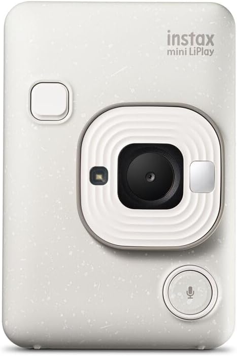 INSTAX mini LiPlay Hybrid instant camera with rear 2.7 inch LCD display screen, Micro SD card slot, USB Type-c charging, Misty White, film sold separately