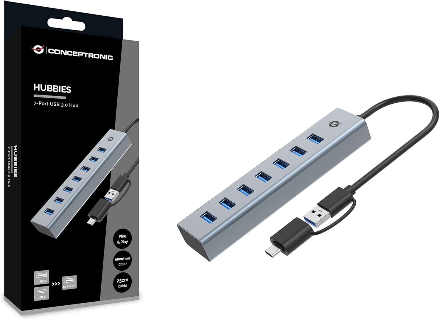 Conceptronic HUBBIES21G 7-Port USB 3.0 Hub, 5Gbps, USB-A x 7