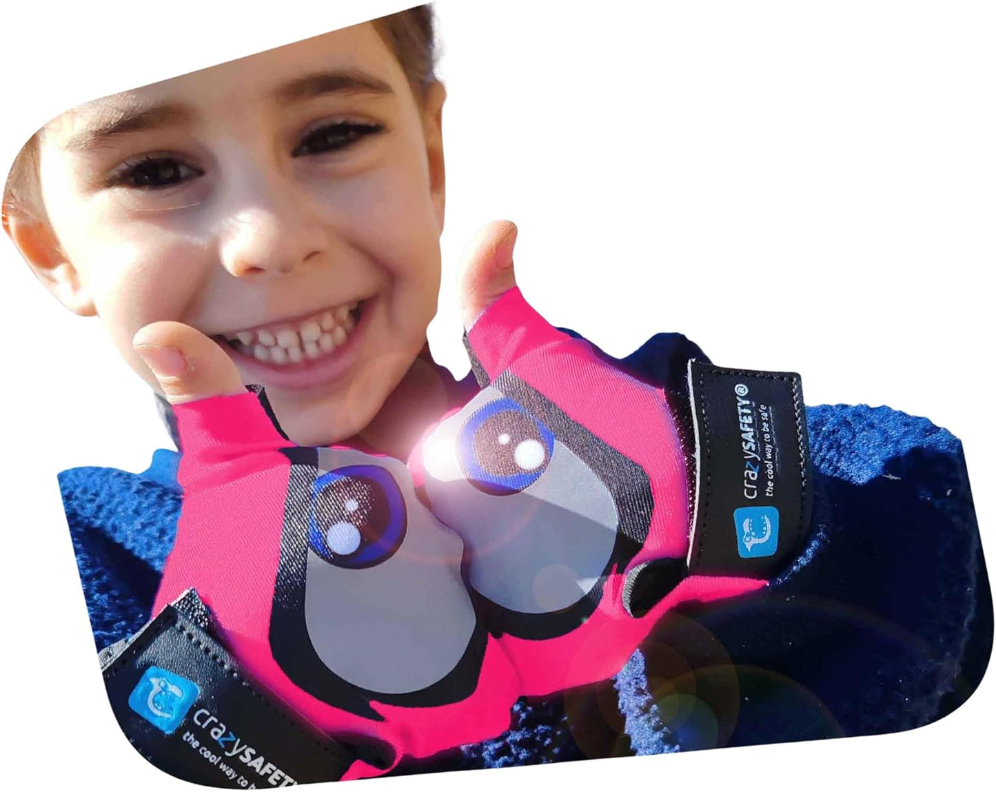 Crazy Safety zwarte fietshandschoenen voor kinderen | Reflecterende ogen en gewatteerde handpalm | Maat S | Ideaal voor fietsen, scooters en buitenactiviteiten
