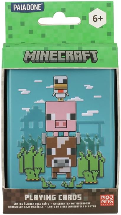 Paladone Minecraft Official Licensed Animal Playing Cards Tin, Standard Card Game Deck for Boys and Girls, Gamer Gift Set and Merchandise