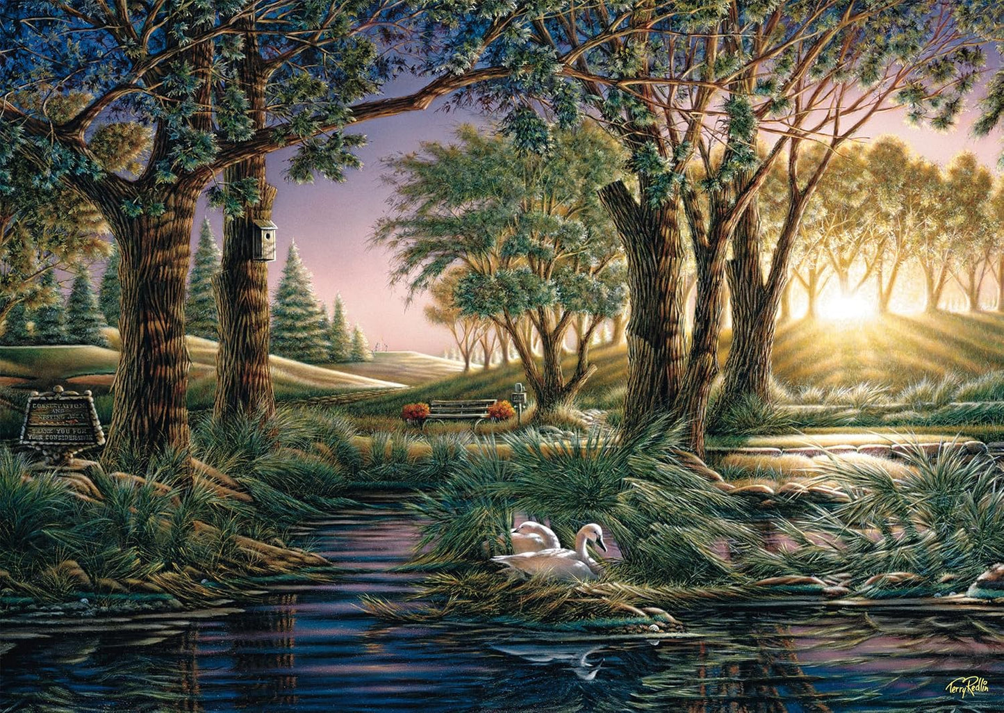 Schmidt Spiele Puzle de Terry Redlin 58546-Puzzle de 1000 Piezas, diseño de la mañana en el Estanque, Multicolor (CSG58546), (58546