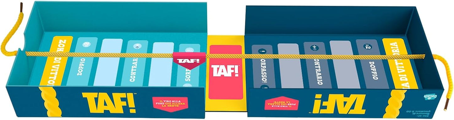 TAF! - Tiro alla Fune - Gioco per adulti e bambini dai 12 anni in su - Divertente gioco da tavolo con domande a quiz e tiro alla fune - Sfida i tuoi amici - squadra con Vera Corda - in italiano