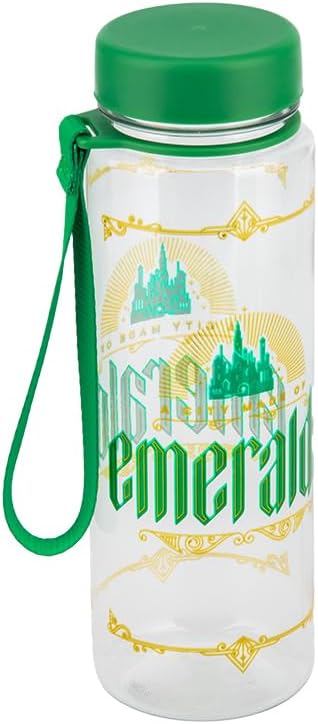 Paladone Wicked Wasserflasche mit Riemen, offiziell lizenzierte Disney-Goldfolie und grüner Glitzer, auslaufsichere Flasche mit Tragegriff, Geschenk für Fans von Musik, 650 ml