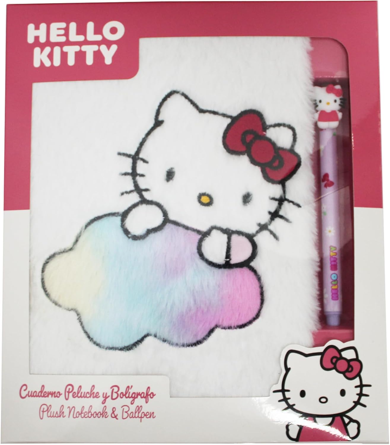 CyP Brands - Hello Kitty, Sanrio, Geschenkset, Notizbuch, Plüschbuch, Kugelschreiber, Weiß, offizielles Produkt, weiß, Sanrio Hello Kitty Set Plüsch-Notizbuch und Kugelschreiber