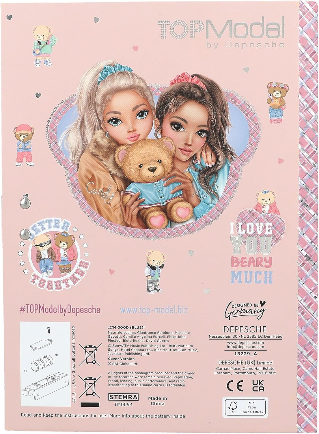 Depesche TOPModel Team Teddy 13229 Diary with Number Code and Sound, Book with Model Motif and 80 Lined and Colourful Illustrated Pages