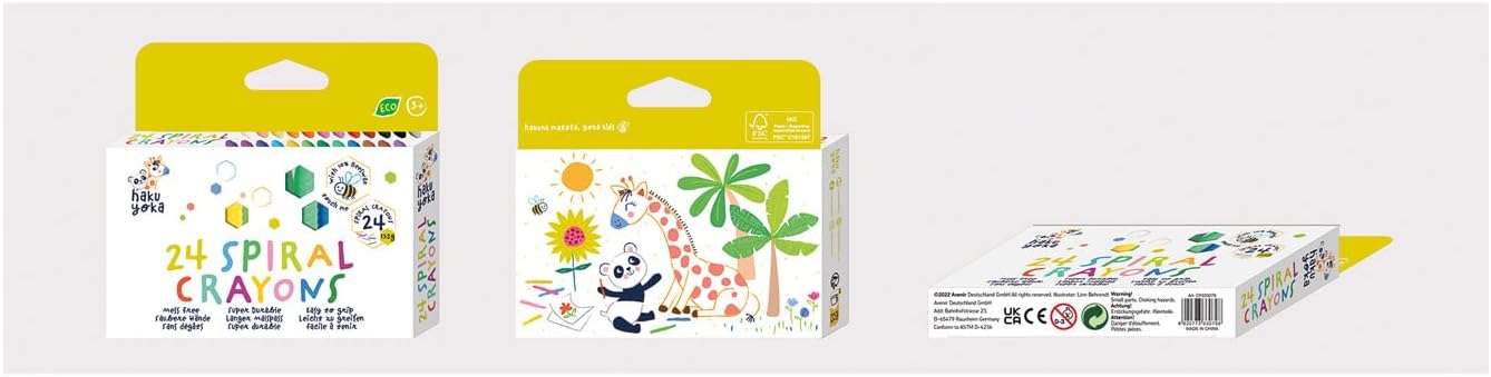 Haku Yoka 6303079 Spiral Wax Crayons Set, 24 Wax Colours, Colourful Wax Crayons with Grip Rings, Easy to Grip, No Staining, Ideal for Children from 3 Years