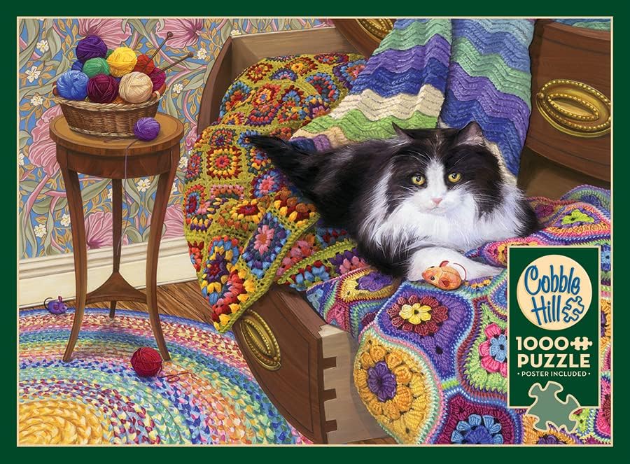 Cobble Hill 1000 Piece Puzzle Comfy Cat-Sample Poster Included