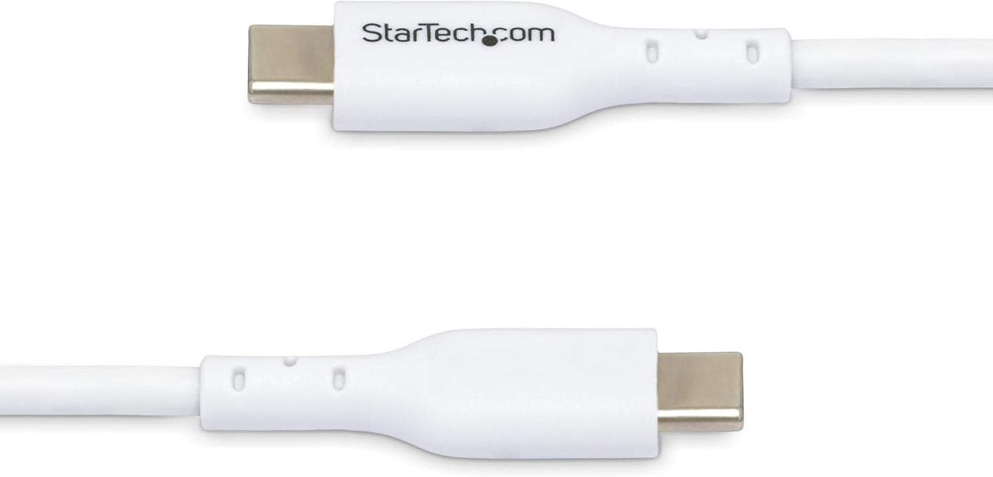 StarTech.com Câble de Charge USB-C de 3m, Câble USB-C, USB 2.0 (480mbps) Câble Chargeur Portable, PD 60W 3A, Blanc, M/M