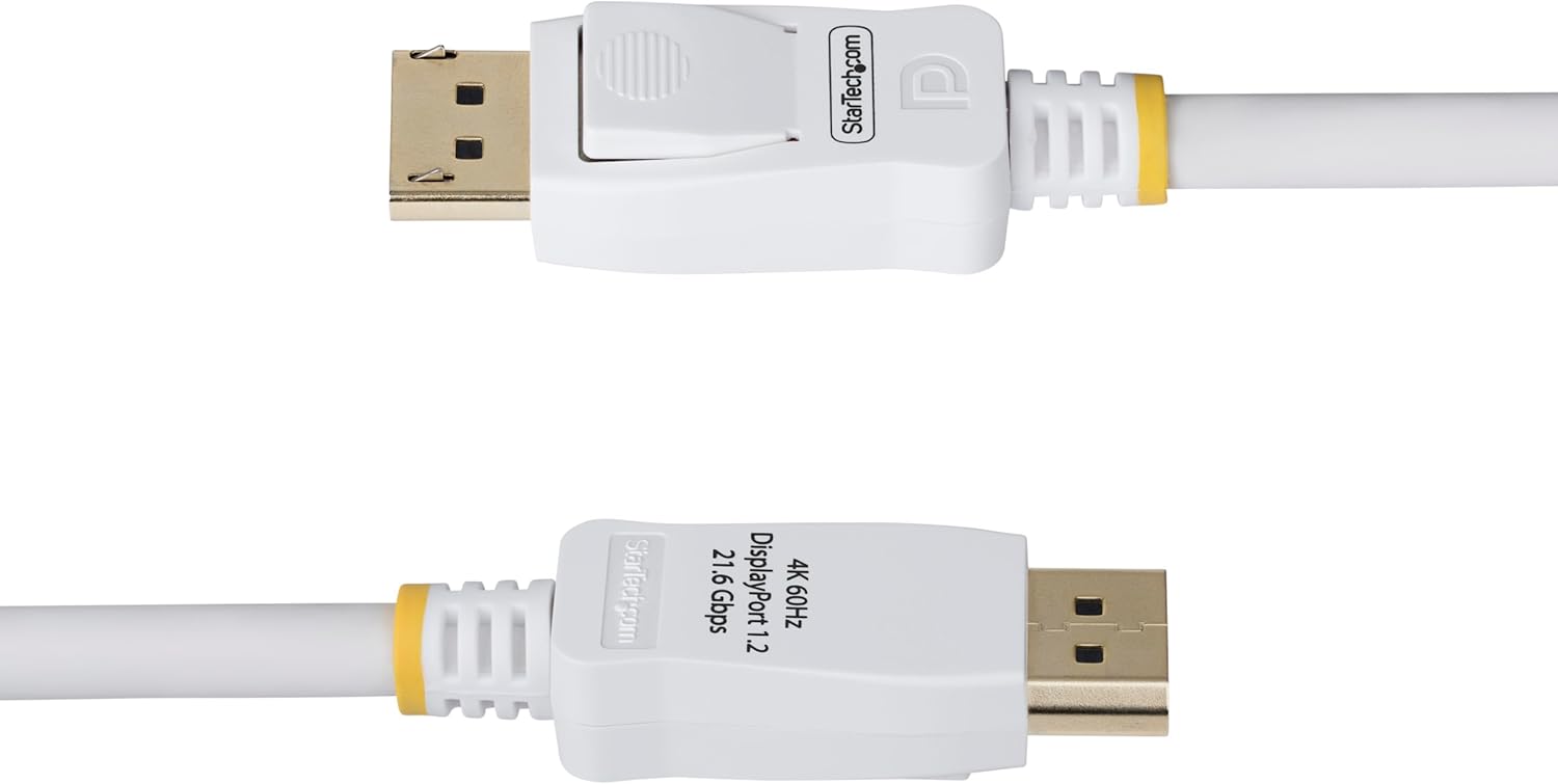 StarTech.com 10ft (3m) White VESA Certified DisplayPort 1.2 Cable, 4K 60Hz, 21.6Gbps, Latching DP Connectors, DP 1.2 Cable