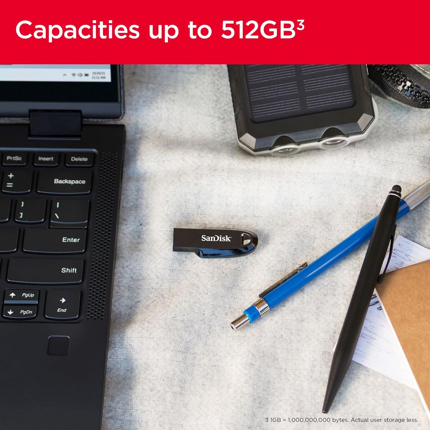 SanDisk 64GB Ultra Curve USB 3.2 Flash Drive, USB Stick, memory stick up to 100 MB/s read speeds, RescuePRO data recovery software, keyring loop, Black