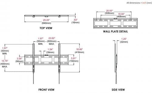 TRF651 Flat Wall Bracket 50-65 60kg