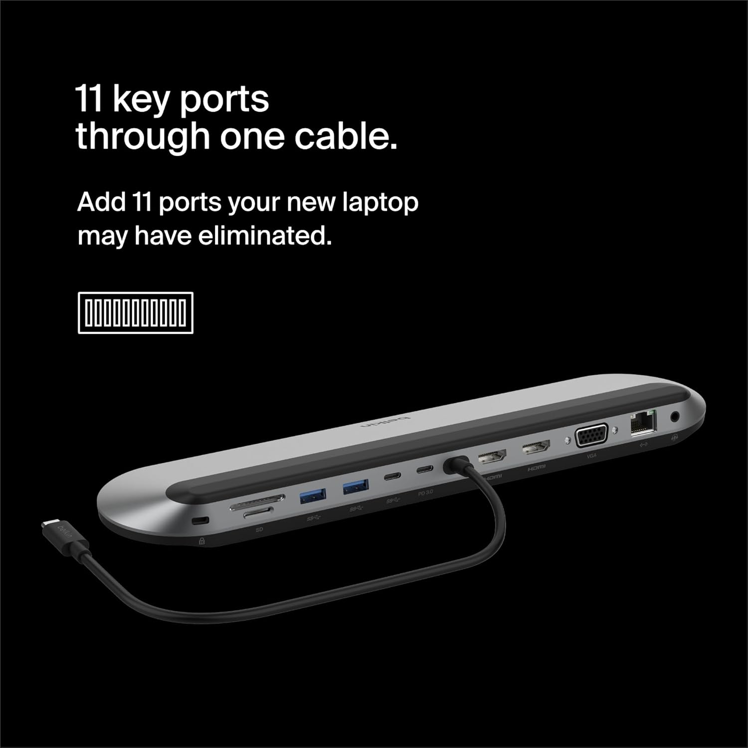 Belkin Connect 11-in-1 Universal USB-C Pro Dock w/ 3-Monitor Support, Silicon Motion Technology - Works with Mac, Windows, and Chromebook - 100W PD w/ 10Gbps Transfer Speeds & 2.5Gbps Ethernet - Black