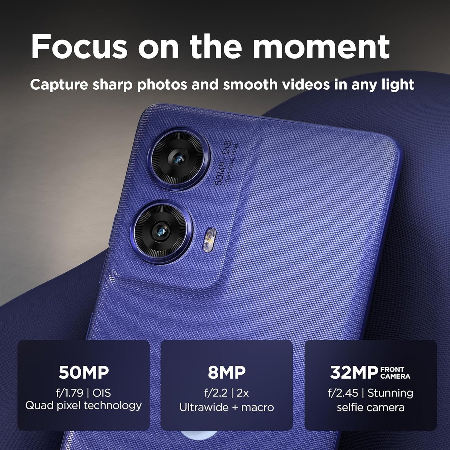 Motorla Moto G85 5G (6.67'' pOLED display, water repelent design, 50MP AI camera, 32MP, 120Hz, 30W, Dolby Atmos, 128/256 GB, Snapdragon 6s Gen 3, 5000mAh, dual SIM), Cobalt Blue