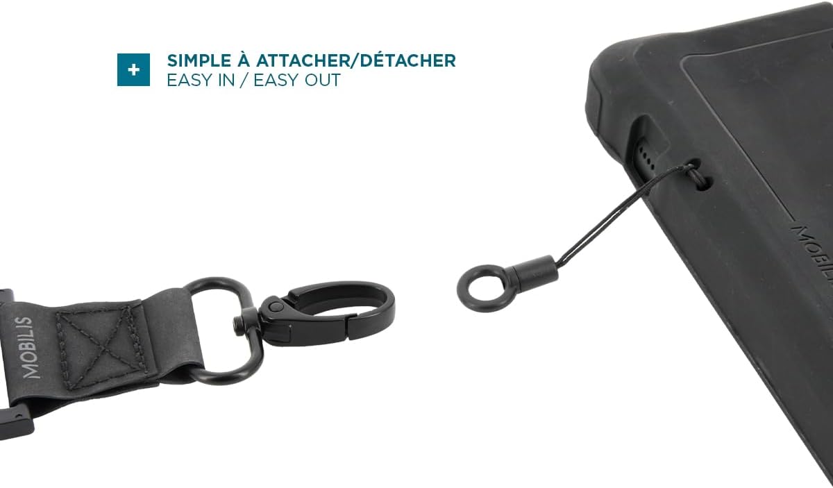 MOBILIS Universal Shoulder Strap with Safety Detachment System & Expandable Storage Pocket, 2 Hanging Points, High Strength Strap, Black, One size