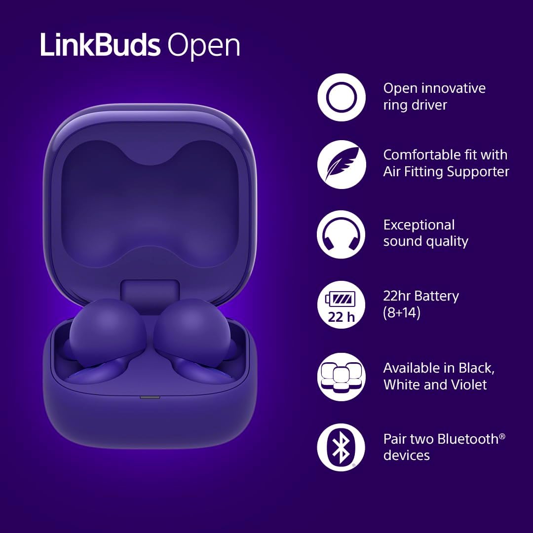 Sony LinkBuds Fit x Olivia Rodrigo: Truly Wireless Noise Cancelling Bluetooth Earbuds - All Day Comfort, IPX4, Hi-Res Audio, Ambient Sound Mode, 21Hrs Battery, Multipoint, iOS & Android - Violet