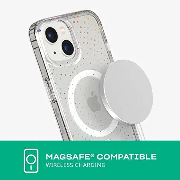Tech21 Evo Sparkle hoesje voor iPhone 14 Plus, Geschikt voor MagSafe, Standaard telefoonhoesje, TPU materiaal, Transparant/Holografisch Glitter, Valbescherming: 3.6m
