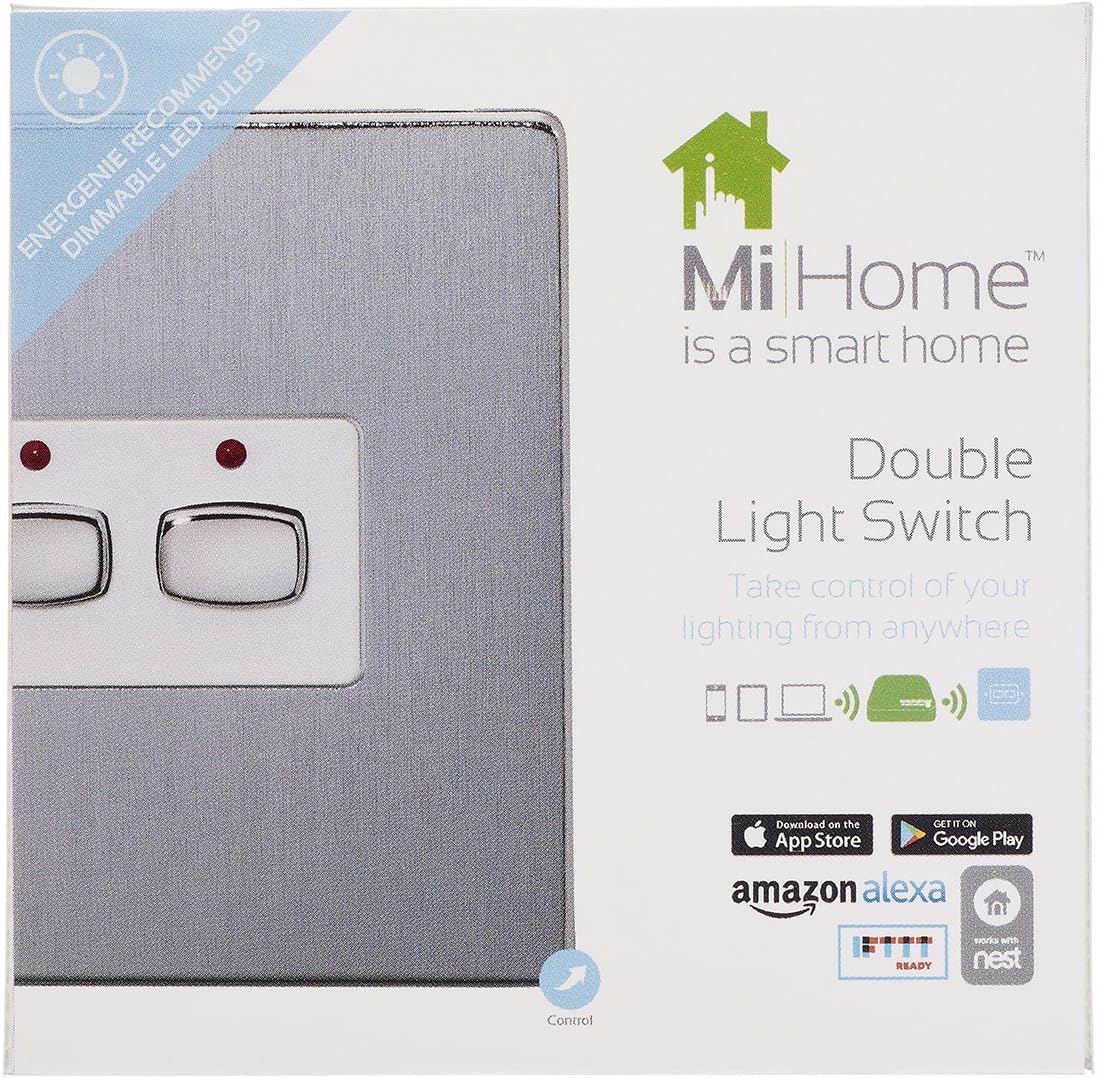 MiHome Smart Brushed Steel 2 Gang Light Switch